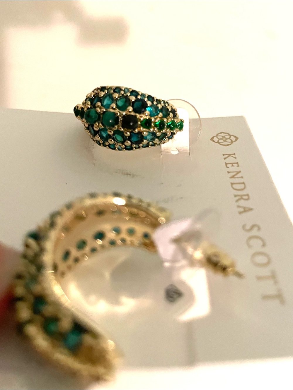 Kendra Scott Gold Dome Earrings with Green Pavé